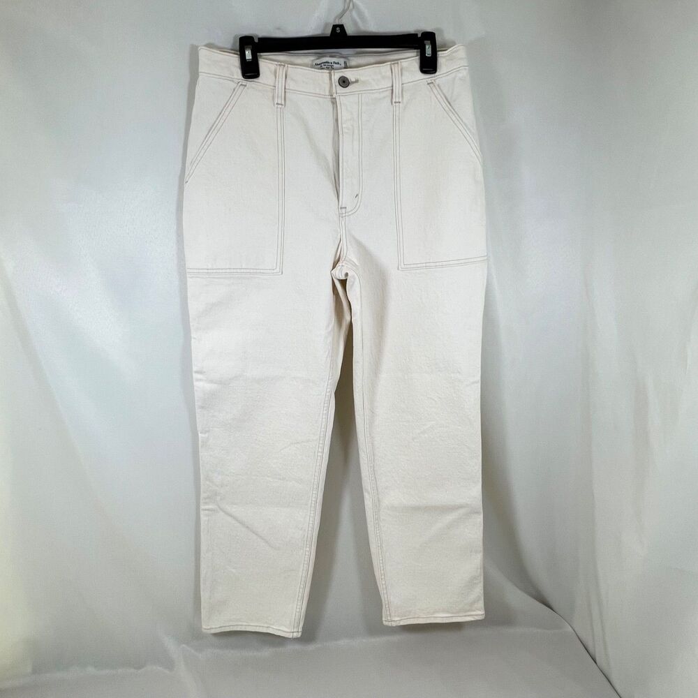 Abercrombie & Fitch Ultra High Rise 90s Straight Carpenter Jeans Cream 31/12S